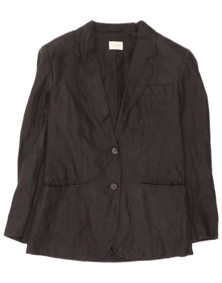 Benetton Womens 2 Button Blazer Jacket IT 40 Small Black Linen