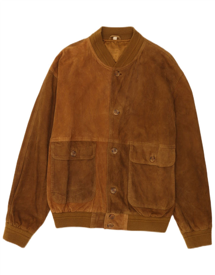 Vintage Mens Suede Bomber Jacket IT 54 2XL Brown Leather