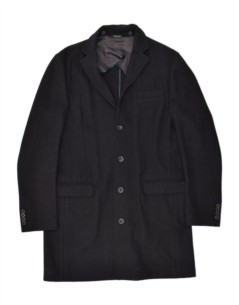 DANIELE ALESSANDRINI Mens Overcoat UK 38 Medium Black Wool | Vintage Daniele Alessandrini | Thrift | Second-Hand Daniele Alessandrini | Used Clothing | Messina Hembry 