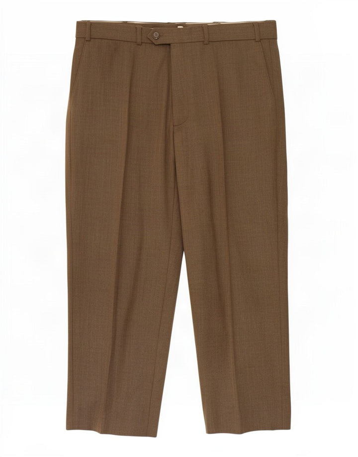 Marks & Spencer Mens Straight Suit Trousers W38 L29 Khaki Polyester