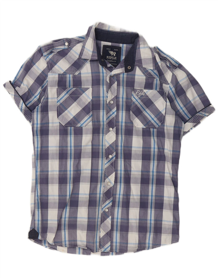 Rifle Mens Short Sleeve Shirt Large Blue Check
