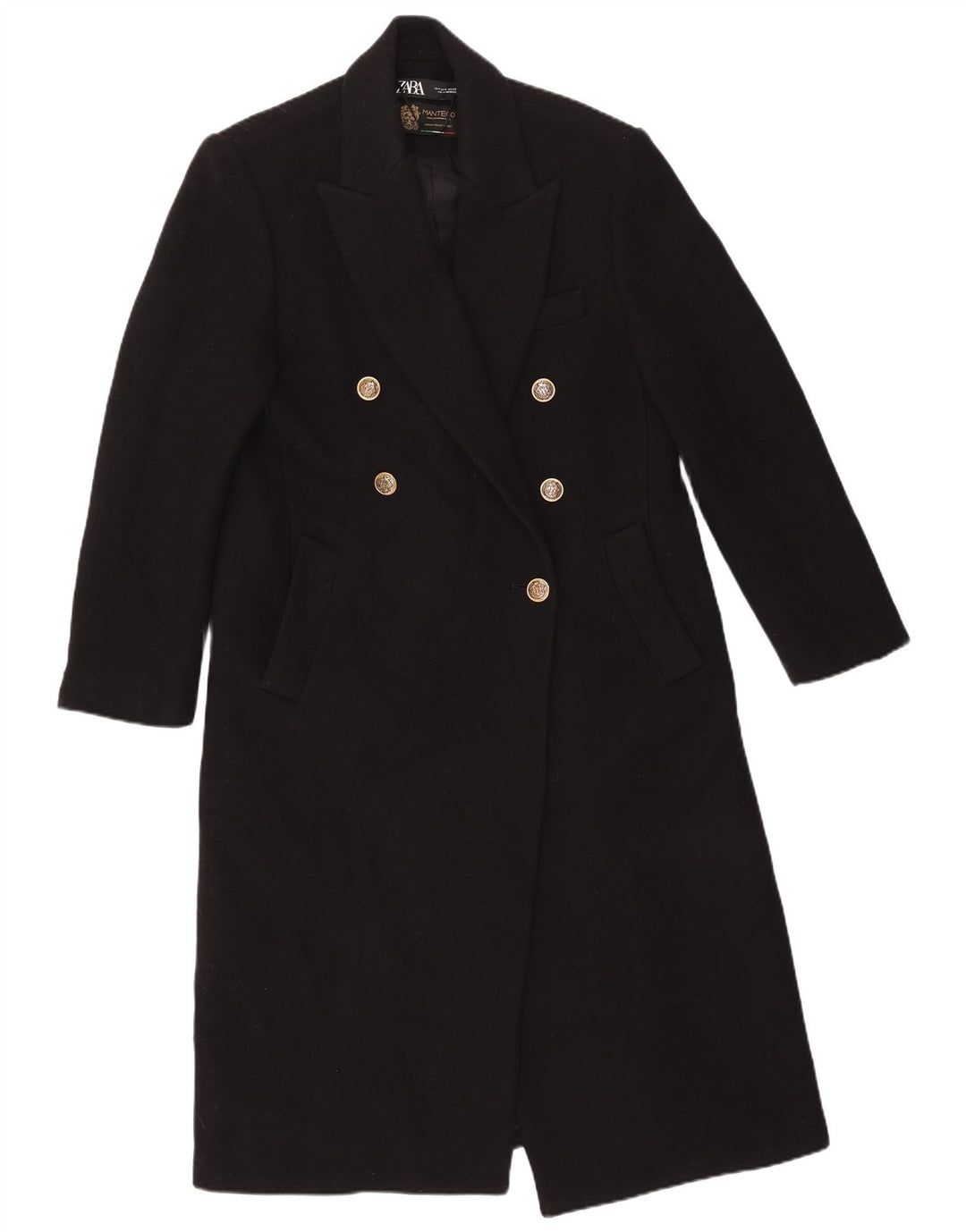 ZARA Womens Manteco Double Breasted Coat UK 14 Medium Black Wool