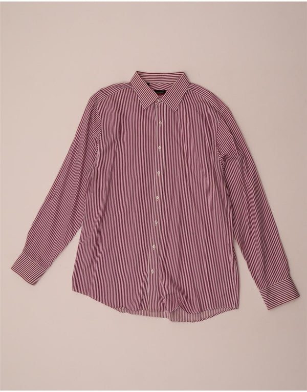 Pierre Cardin Mens Shirt Size 16.5 Large Burgundy Pinstripe Cotton