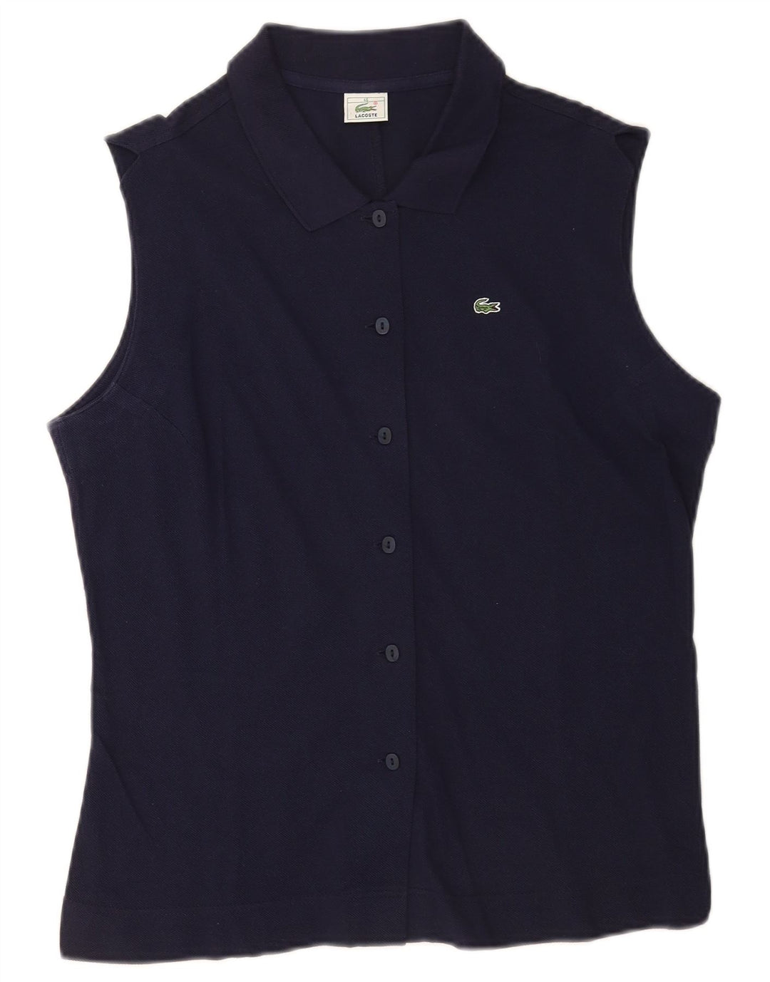Lacoste Womens Sleeveless Shirt Size 46 XL Navy Blue Cotton
