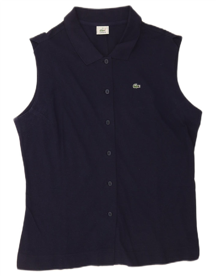 Lacoste Womens Sleeveless Shirt Size 46 XL Navy Blue Cotton