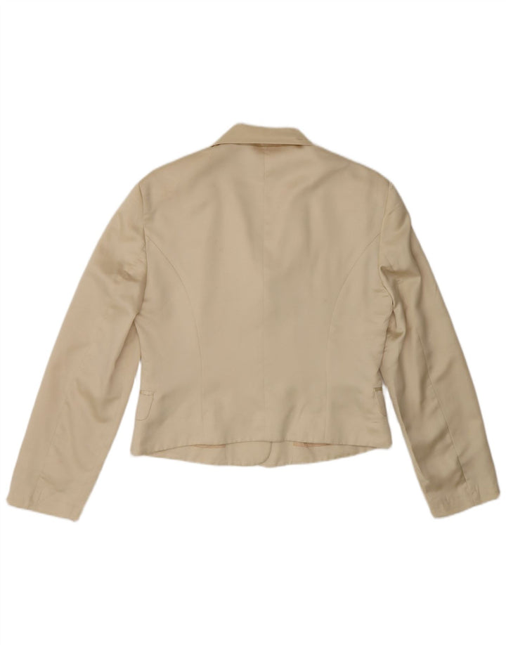 Benetton Womens Crop 3 Button Blazer Jacket IT 44 Medium Beige Polyester