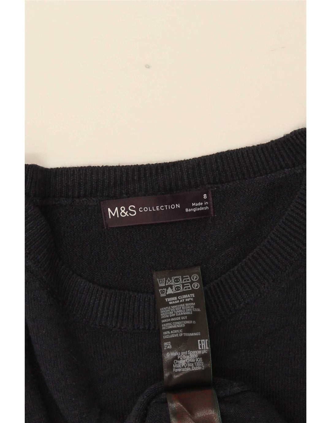 Marks & Spencer Womens Boat Neck Jumper Sweater UK 8 Small Navy Blue