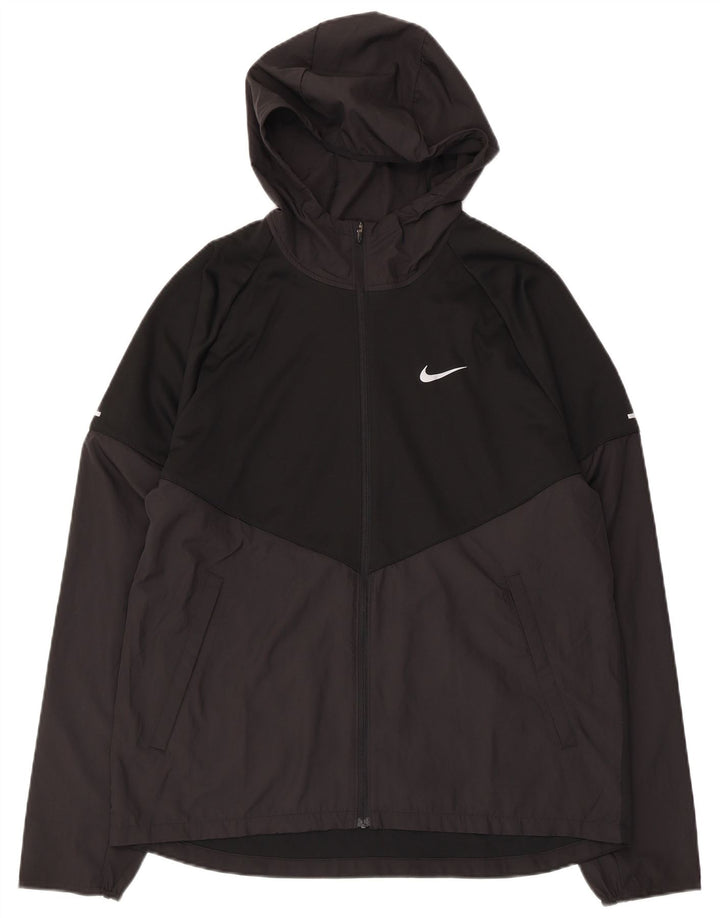 NIKE Mens Therma-Fit Hooded Tracksuit Top Jacket Medium Black Colourblock