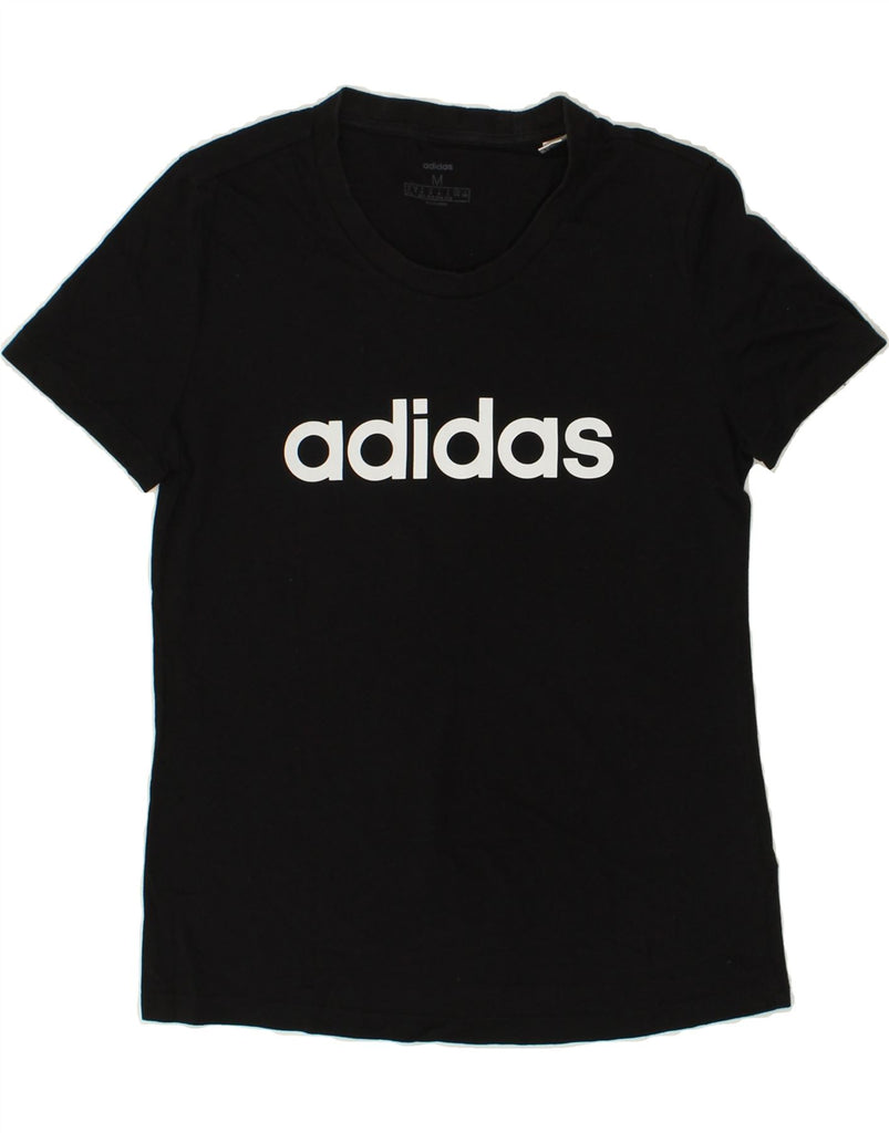 ADIDAS Womens Graphic T-Shirt Top UK 14 Medium Black Cotton | Vintage Adidas | Thrift | Second-Hand Adidas | Used Clothing | Messina Hembry 