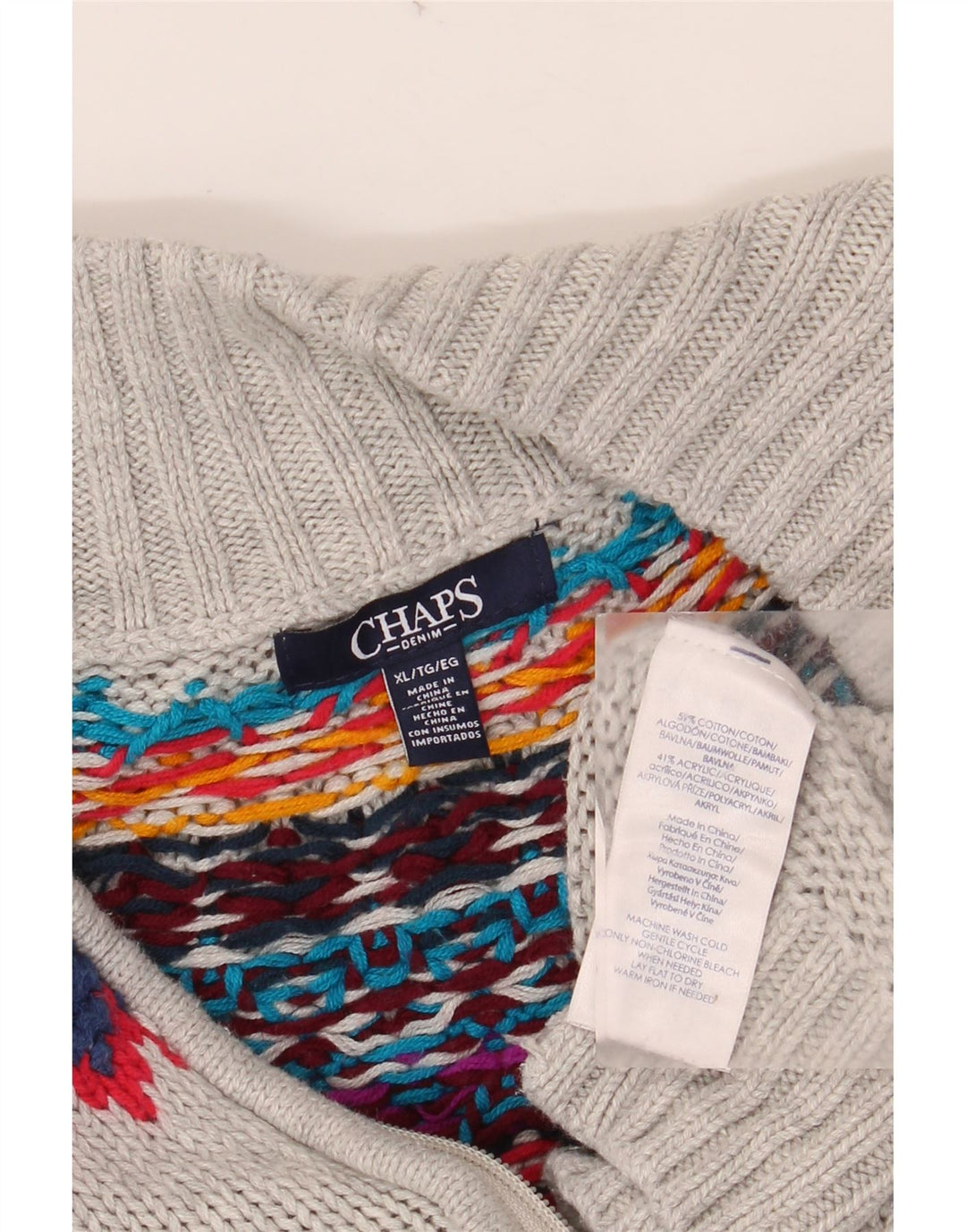 CHAPS Womens Cardigan Sweater UK 18 XL Grey Fair Isle Cotton