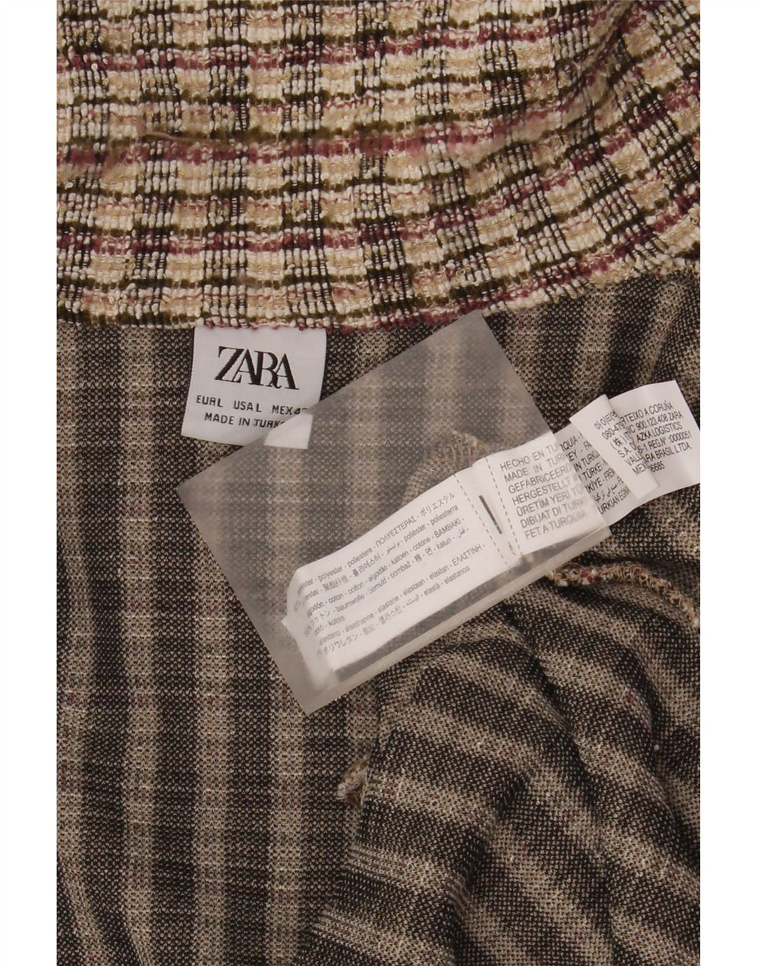 Zara Mens Cardigan Sweater Large Beige Plaid Polyester