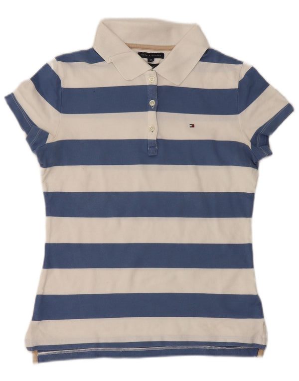 Tommy Hilfiger Womens Slim Fit Polo Shirt UK 12 Medium White Striped