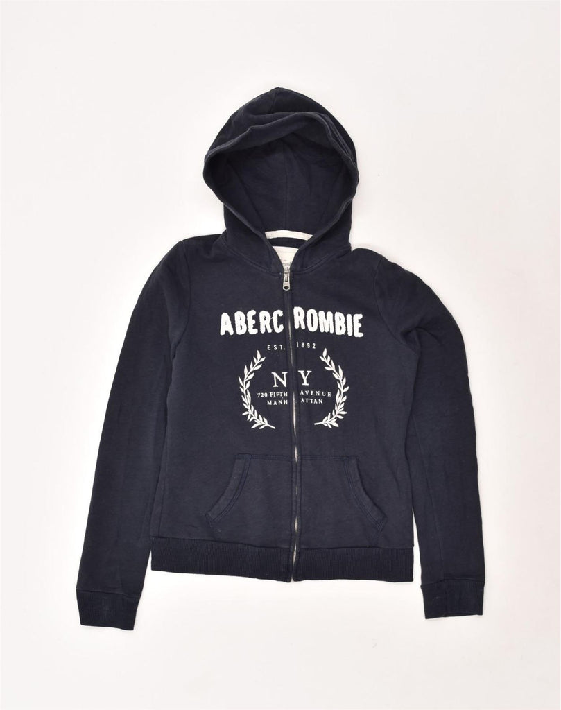 ABERCROMBIE & FITCH Womens Graphic Zip Hoodie Sweater UK 14 Medium Blue | Vintage Abercrombie & Fitch | Thrift | Second-Hand Abercrombie & Fitch | Used Clothing | Messina Hembry 