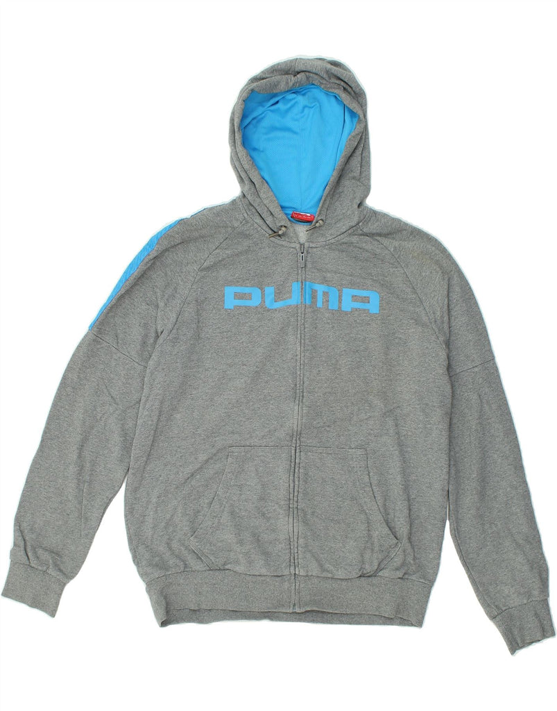 PUMA Mens Graphic Zip Hoodie Sweater Large Grey Cotton | Vintage Puma | Thrift | Second-Hand Puma | Used Clothing | Messina Hembry 