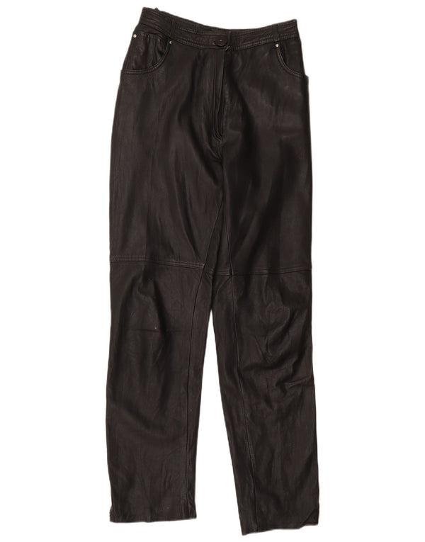 Vintage Womens High Waist Leather Trousers EU 40 Medium W28 L31 Black