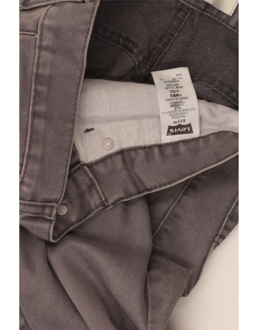 Levi's Boys 511 Slim Jeans 15-16 Years W28 L28 Grey Cotton