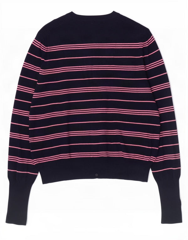 Marks & Spencer Womens Crop Cardigan Sweater UK 12 Medium Navy Blue Striped
