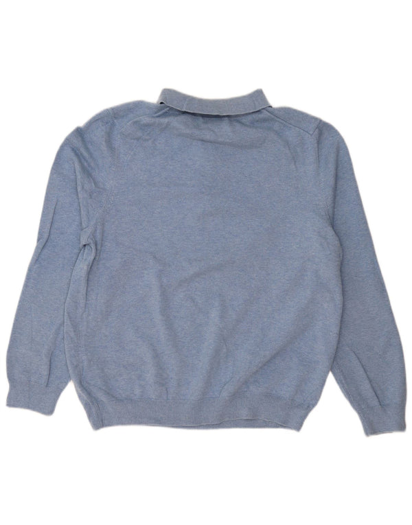 EDDIE BAUER Mens Polo Neck Jumper Sweater Medium Blue Cotton