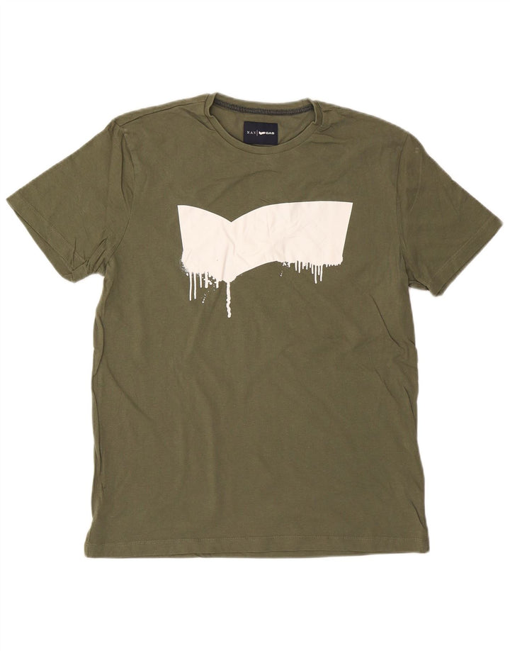 GAS Mens Graphic T-Shirt Top Large Khaki Cotton