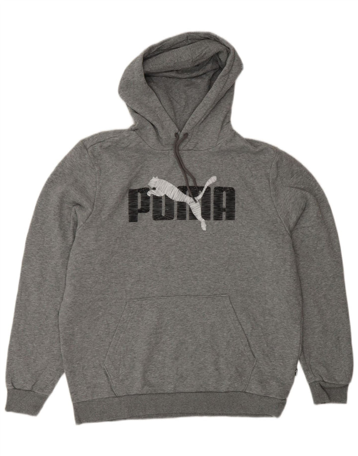 PUMA Mens Graphic Hoodie Jumper Large Grey Cotton