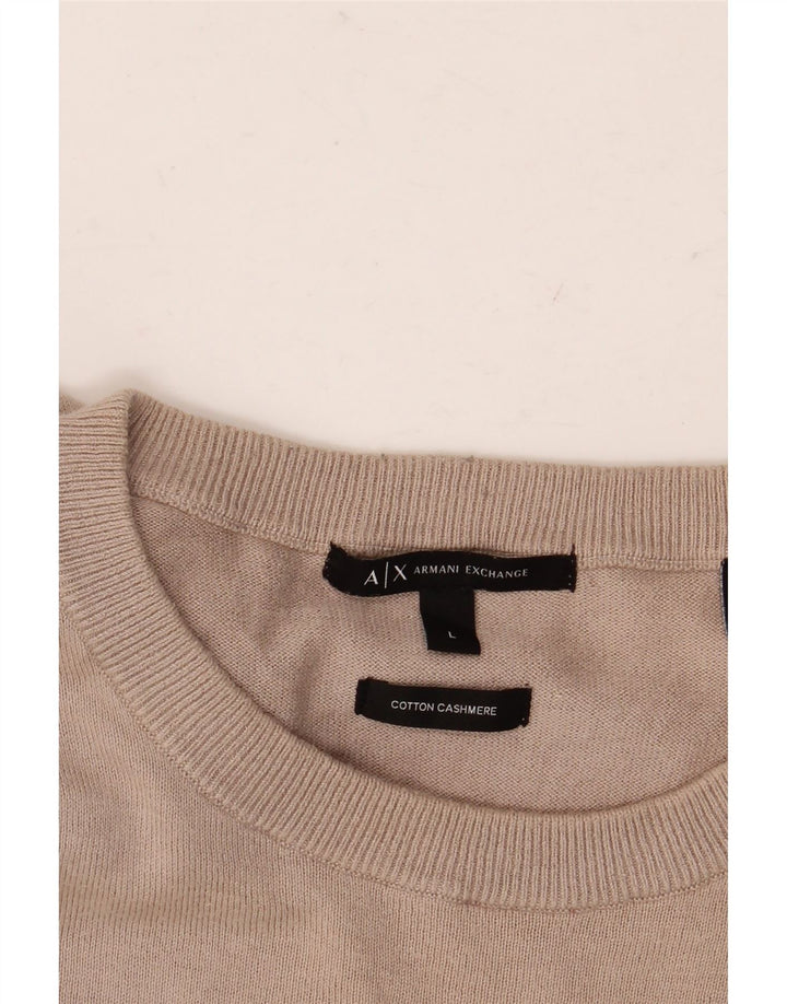 ARMANI EXCHANGE Mens Crew Neck Jumper Sweater Large Beige Cotton