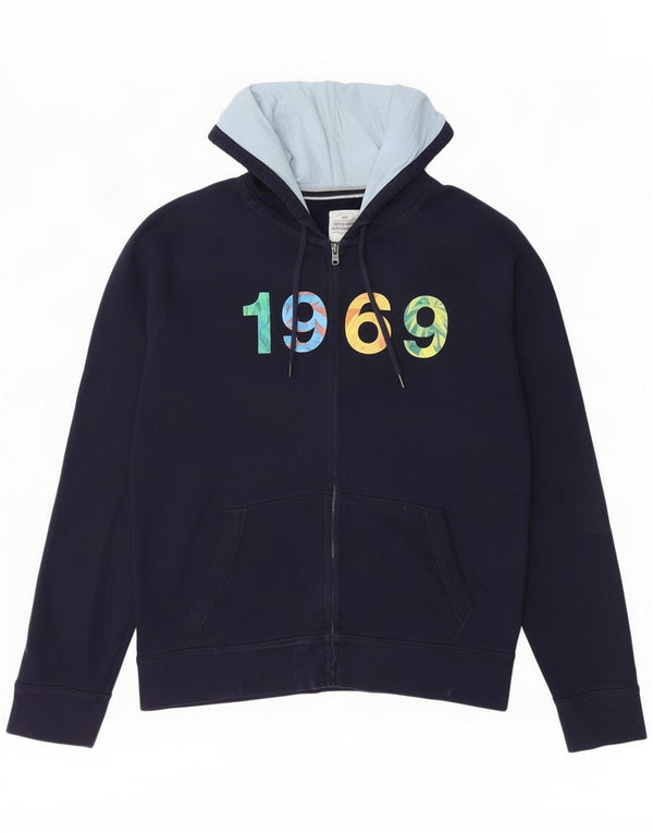 Gap Mens Graphic Zip Hoodie Sweater Large Navy Blue Cotton