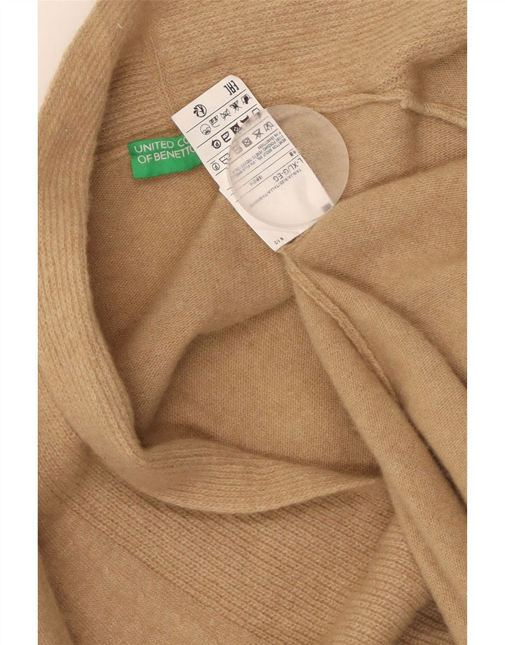 Benetton Womens Longline Open Cardigan Sweater UK 16 Large Beige Wool
