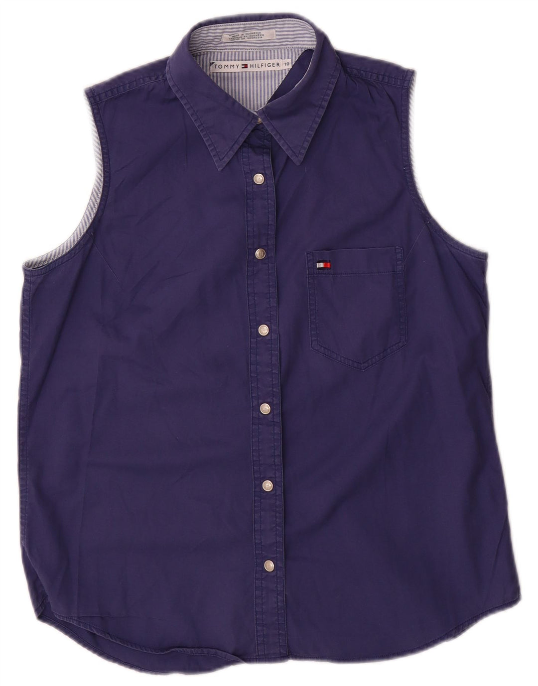 Tommy Hilfiger Womens Sleeveless Shirt Blouse US 10 Large Navy Blue Cotton