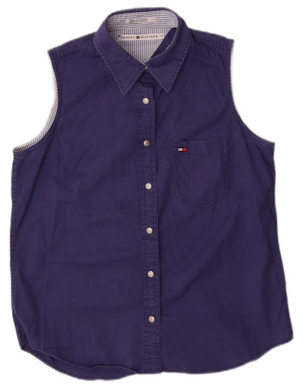 Tommy Hilfiger Womens Sleeveless Shirt Blouse US 10 Large Navy Blue Cotton