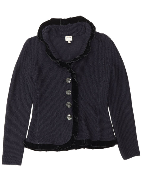 ARMANI Womens Ruffle Front Cardigan Sweater IT 42 Medium Navy Blue