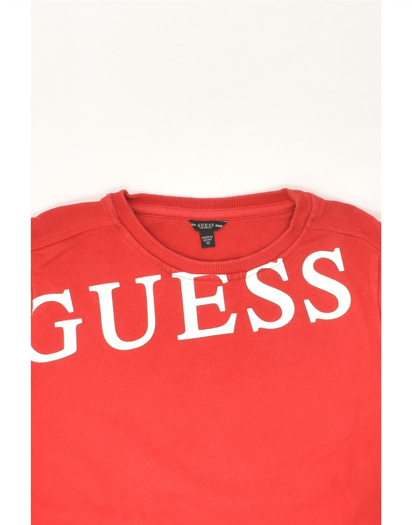 GUESS Boys Graphic Sweatshirt Jumper 11-12 Years Red Cotton | Vintage Guess | Thrift | Second-Hand Guess | Used Clothing | Messina Hembry 