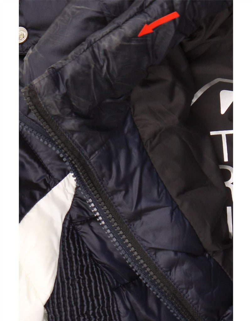 SUPERDRY Womens Hooded Padded Jacket UK 12 Medium Navy Blue Colourblock Vintage Superdry and Second-Hand Superdry from Messina Hembry 