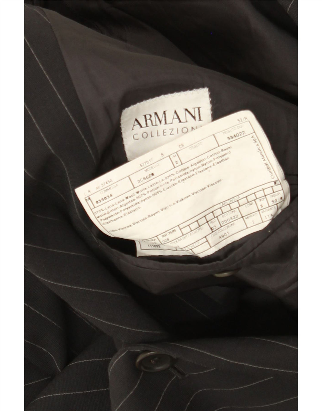 Armani Collezioni Mens 3 Button Blazer Jacket IT 52 Large Black Pinstripe