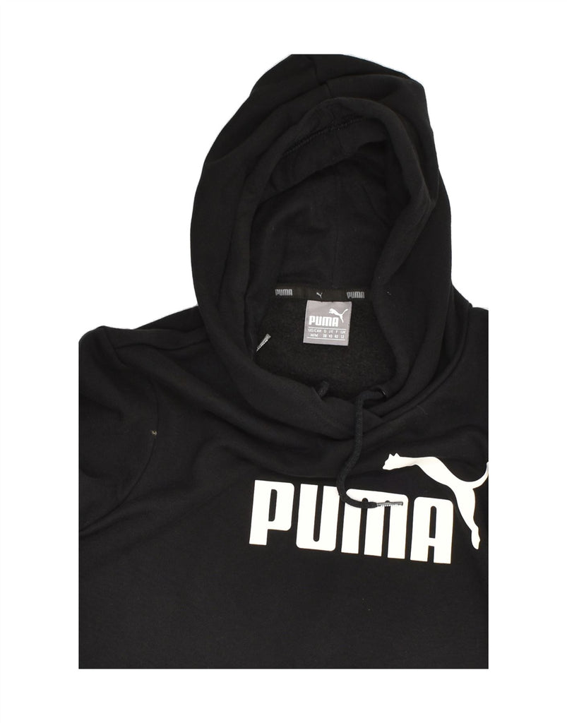 PUMA Womens Graphic Hoodie Jumper UK 12 Medium Black Cotton | Vintage Puma | Thrift | Second-Hand Puma | Used Clothing | Messina Hembry 