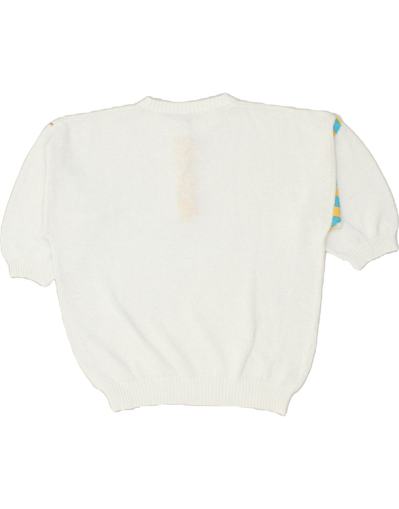 VINTAGE Womens Short Sleeve Crew Neck Jumper Sweater UK 12 Medium White | Vintage Vintage | Thrift | Second-Hand Vintage | Used Clothing | Messina Hembry 