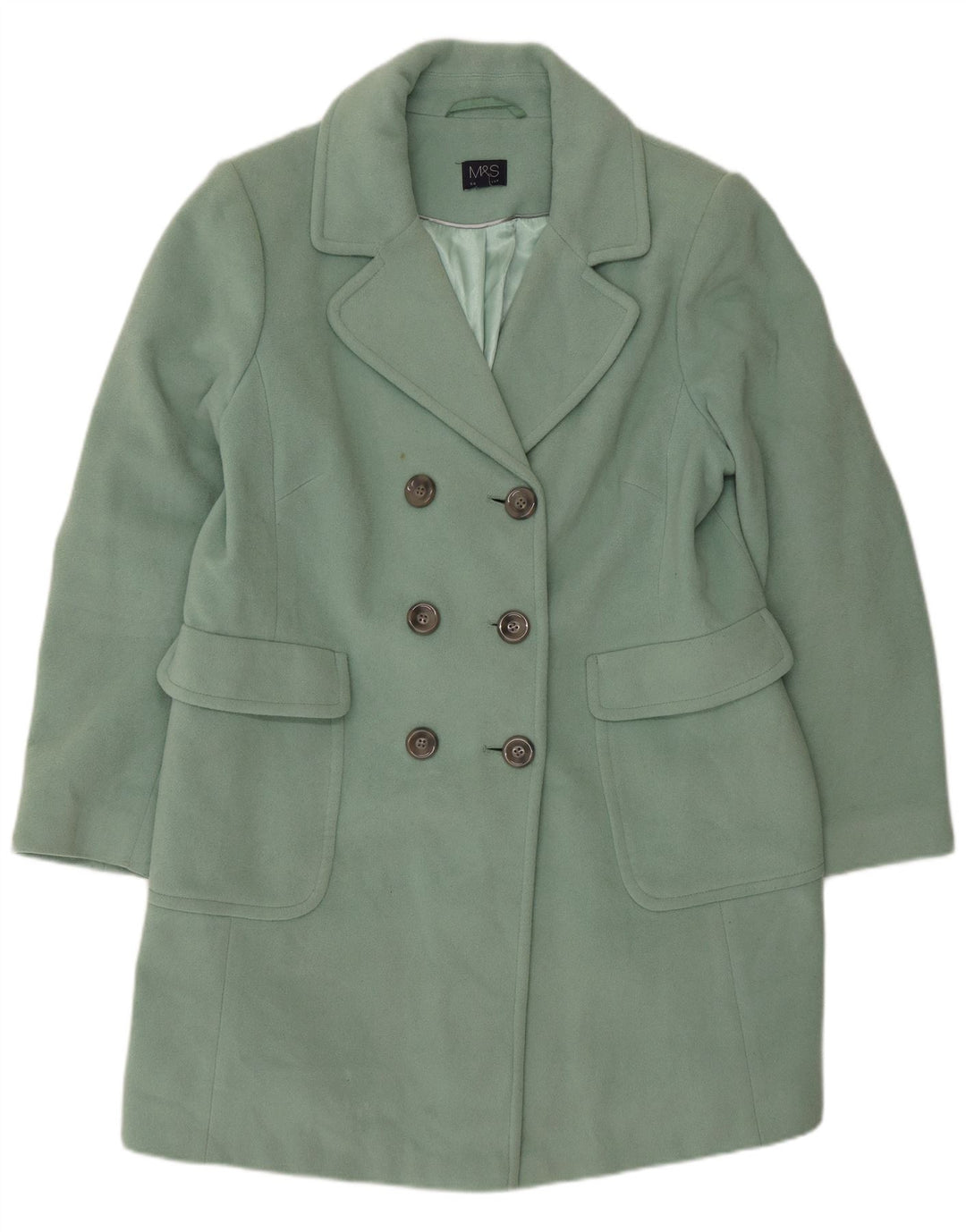 Marks & Spencer Womens Double Breasted Coat UK 16 Large Green Wool