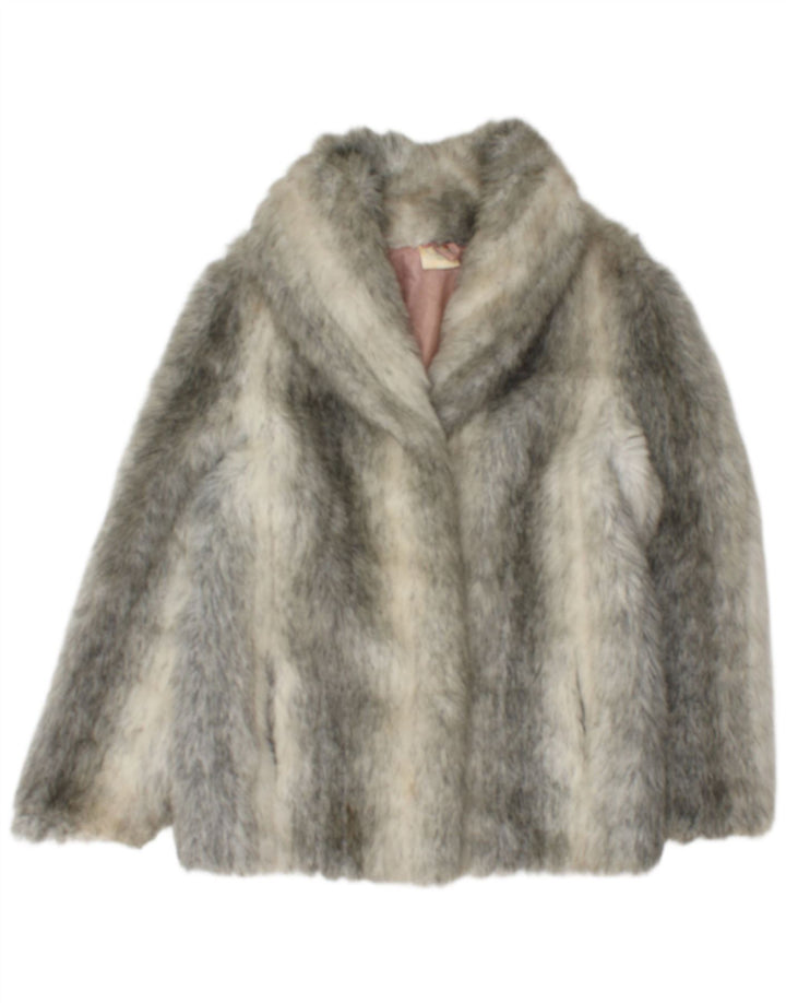 Francesca Womens Faux Fur Jacket UK 12 Medium Grey Animal Print Modacryl