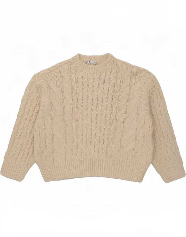 Zara Womens Oversized Crew Neck Jumper Sweater UK 12 Medium Off White