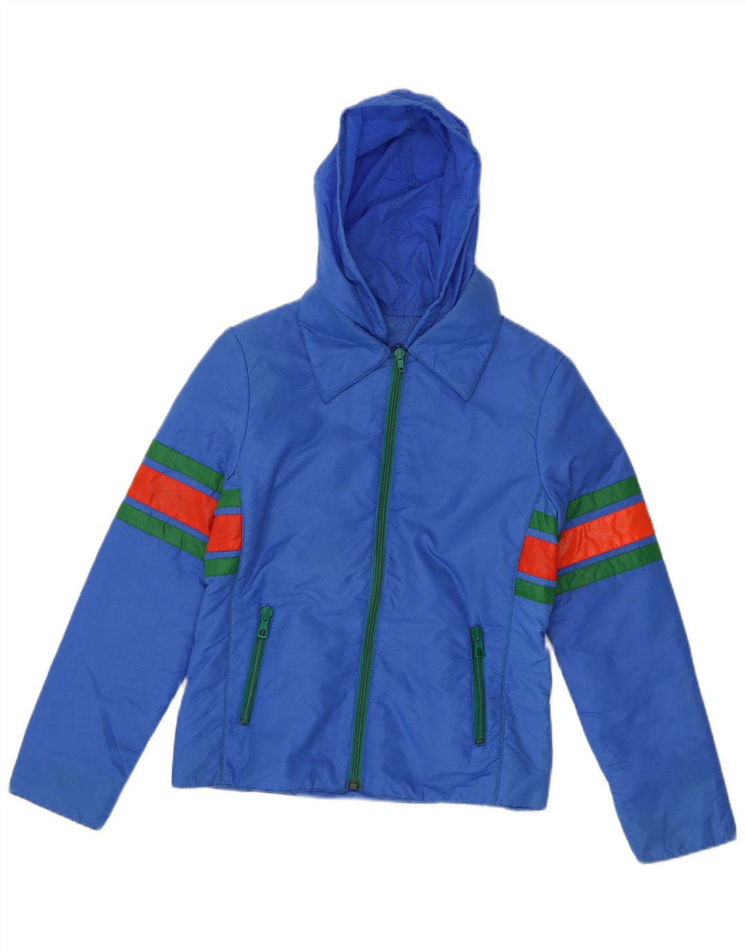 Vintage Womens Hooded Windbreaker Jacket UK 10 Small Blue Colourblock