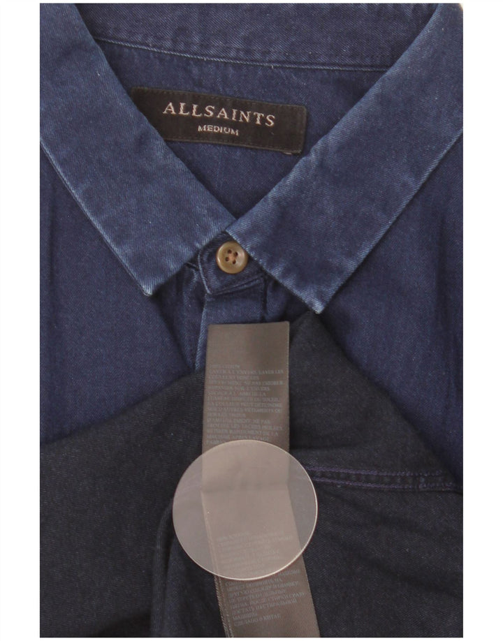 All Saints Mens Shirt Medium Navy Blue Cotton