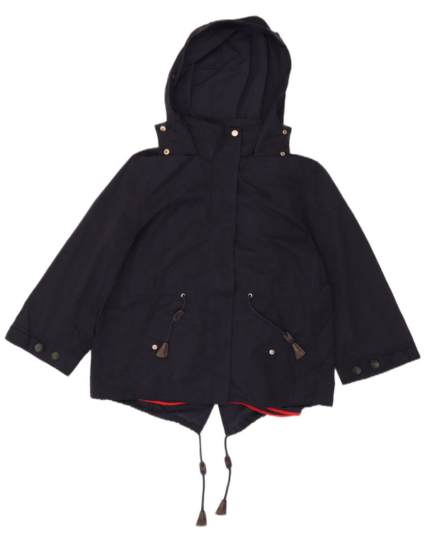 Zara Womens Hooded Parka Jacket UK 16 Large Navy Blue Cotton