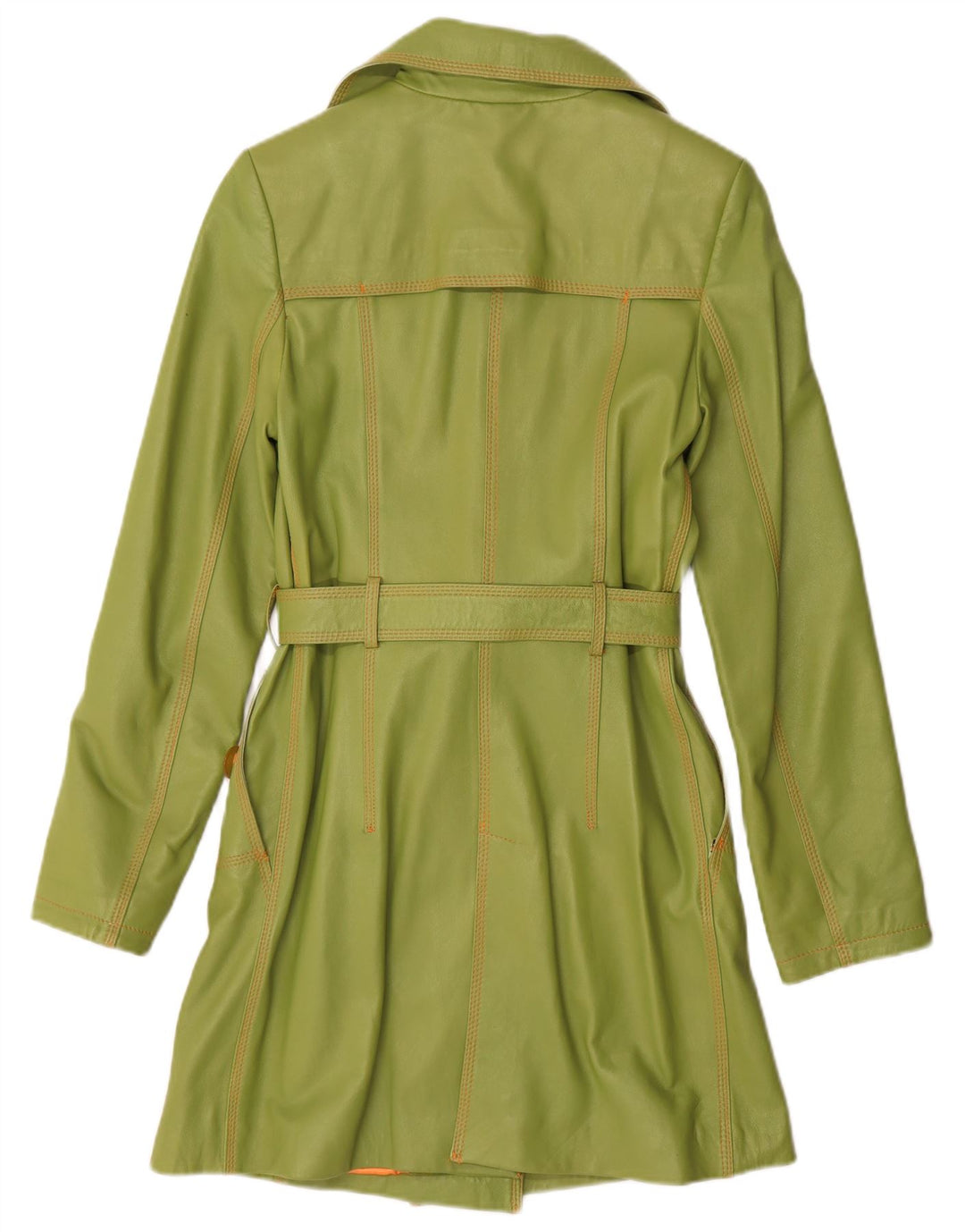 Benny's Womens Double Breasted Leather Coat UK 12 Medium Green Leather