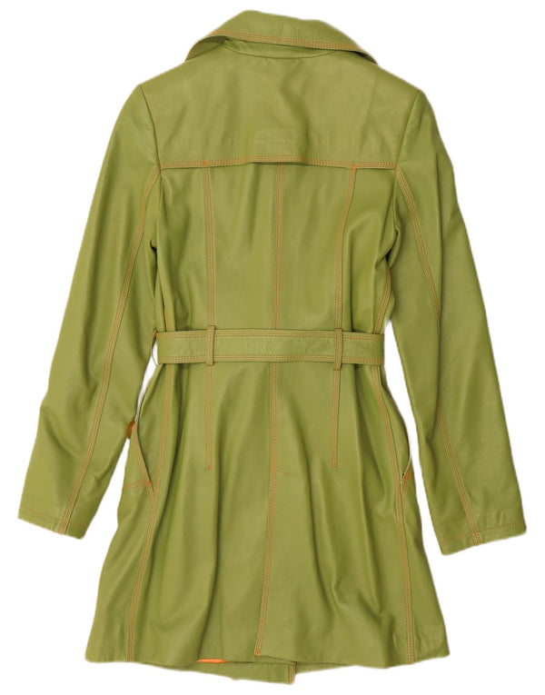 Benny's Womens Double Breasted Leather Coat UK 12 Medium Green Leather