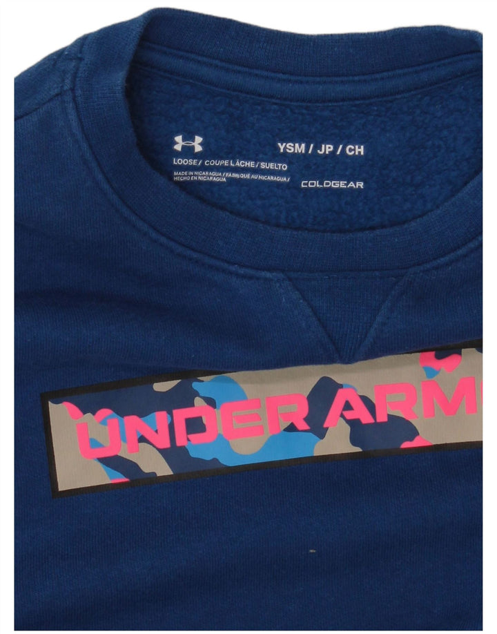 Under Armour Boys Cold Gear Graphic Sweatshirt Jumper 7-8 Years Small Blue