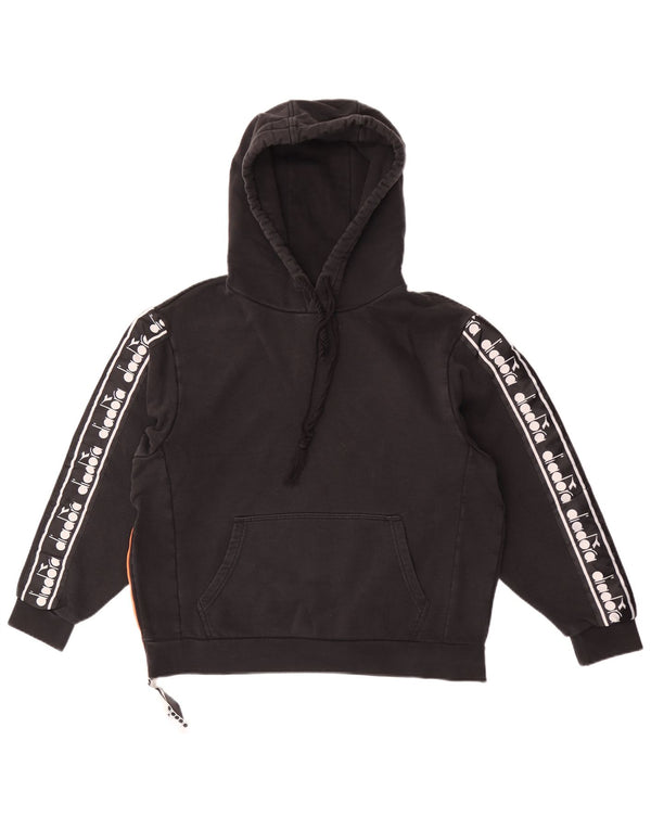 Diadora Mens Graphic Hoodie Jumper Small Black Cotton