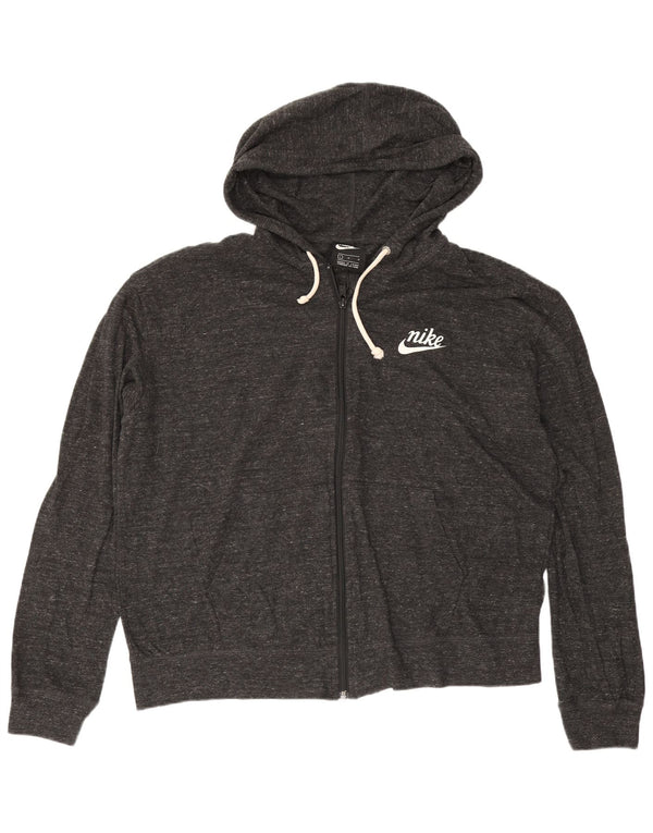 Nike Womens Zip Hoodie Sweater UK 16 Large Grey Flecked Cotton