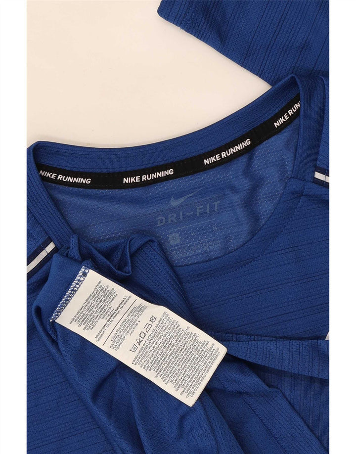 Nike Mens Dri Fit Top Long Sleeve Medium Blue Striped Polyester