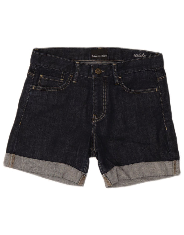 Calvin Klein Womens Wide Leg Denim Shorts W28 Medium Navy Blue