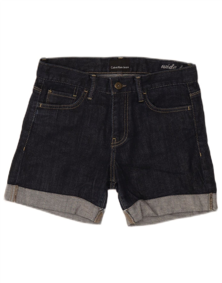 Calvin Klein Womens Wide Leg Denim Shorts W28 Medium Navy Blue