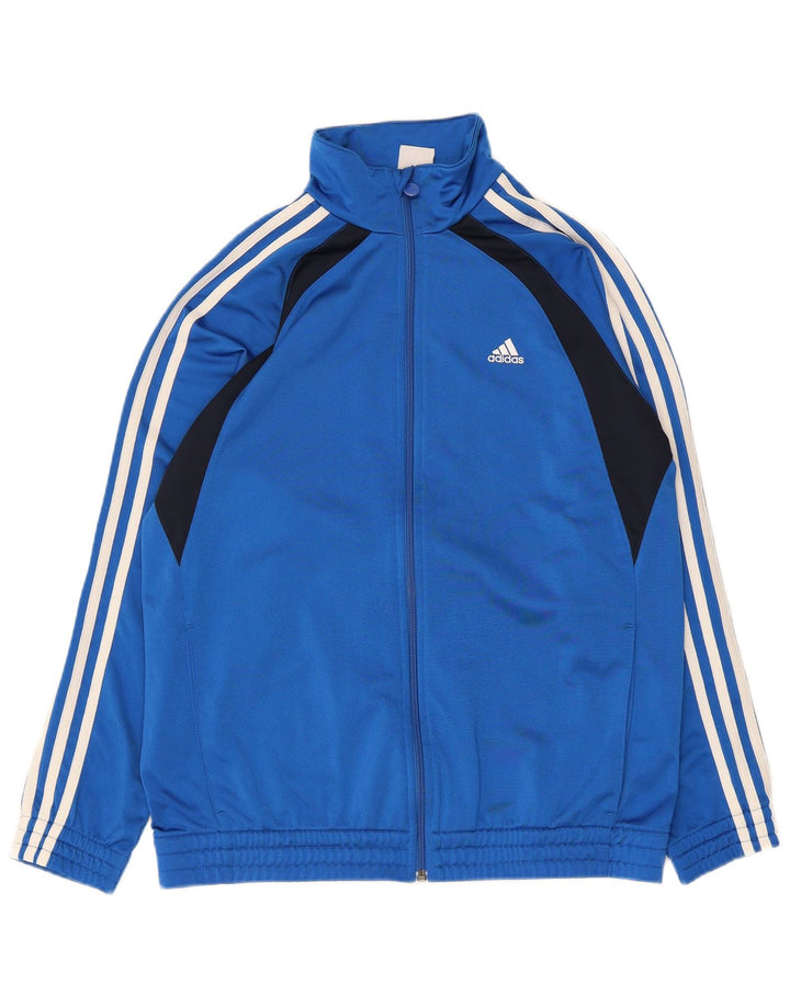 Adidas Boys Tracksuit Top Jacket 15-16 Years Blue Colourblock Polyester